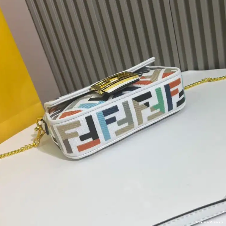 Cheap Bag Mini Multi Motif FF Canvas In Baguette Fendi White 0527